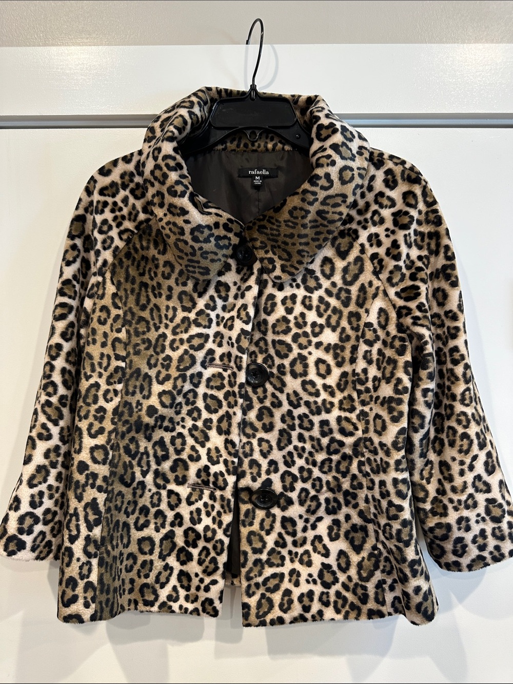 Rafaella Leopard-Print Faux Fur Peacoat in Taupe and Black